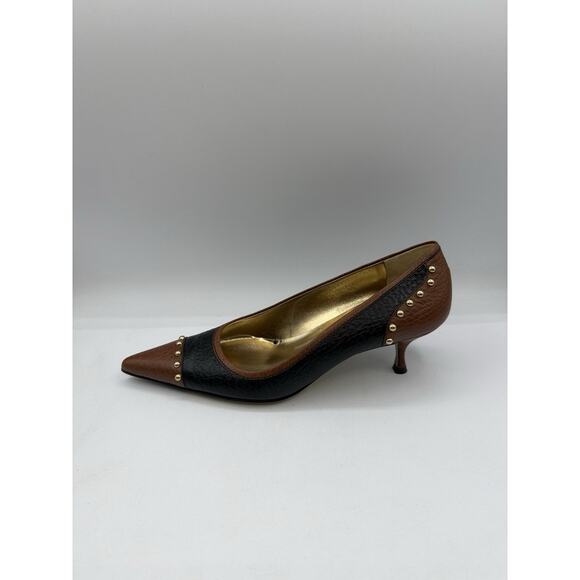 Dolce & Gabbana Studded Leather Kitten Heels Black Brown Made In Italy Sz 38 - Picture 7 of 11